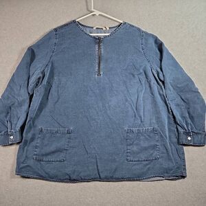 Soft Surroundings Shirt Womens 2X LargeBlue Tunic Chambray Coastal Grandma 1/4 Z